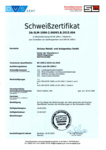 Strüma Anlagenbau und Metallbau - Zertifikat_EXC2